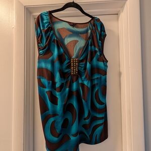 L.A. Blues Teal and Brown Patterned Blouse